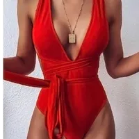 Mulheres Swimwear Ingaga Sexy Mergulho Verão Aberto Volta Um Peça Swimsuit Alta Corte Cruz Tranjante Beach Suit