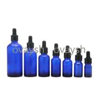 Mavi cam sıvı reaktifi pipet şişeleri göz damlası aromaterapi 5 ml-100 ml uçucu yağlar parfüm şişeleri toptan