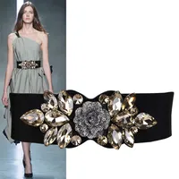 Designer Floral Rhinestone Buckle Bälten för Kvinnor Ladies Luxury Brand Wide Elastic Waist Sash Belt för Bröllop Prom Klänningar X0803