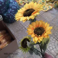 Melsnajsd 3 Heads Silk Sunflower Artificial Flower Fake Flores Bouquet Plastic Flowers Decorate Party Wedding Decoration Decorative & Wreath