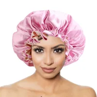 Dubbellaags Dames Satijn Bonnet Mode Vlek Zijdeachtige Big Bonnet voor Lady Slaap Cap Headwrap Hat Hair Wrap Accessoires Groothandel