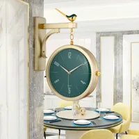 Luxus Nordic Große Vogel Wanduhr Modernes doppelseitiges Wohnzimmer Runde Uhr Uhren Wohnkultur Silent Reloj de Pared