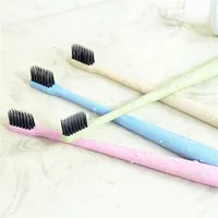 Environmental Portable Wheat Straw Handle Toothbrush Flat Environment-friendly Bamboo Charcoal Toothbrush 4 Colors Choose a04