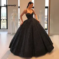 Black Ball Kleid Quinceanera Kleider 2021 Neue Frauen Formale Party Nacht Abend Kleid Spaghetti Riemen Elegant Pailletten Prom Kleid
