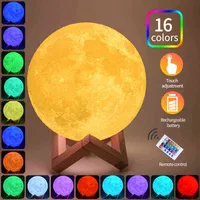Dropshipping Moon Light Night Light 3D Print Moon Lamp LED Rechargeable light Home Decor Creative Children Gift Y1123