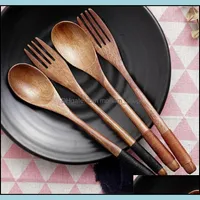 Spoons Flatware Kitchen, Dining Bar Home & Gardenspoons 2Pcs Wooden Spoon Salad Fork Set Wood Kitchen Utensils Long Handle Soup Tableware Di