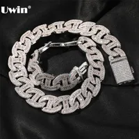 Uwin 17mm schwere Miami Baguette Zirkon Halsketten für Männer Euro Out kubanische Verbindungskette AAA cz Prong Einstellung Hip Hop Schmuck 220222
