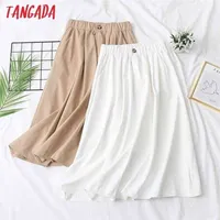 Tangada Donne One Button Skirt Faldas Mujer Vintage Strethy Ufficio Ufficio Ladies Elegante Chic Long Gront 5N14 210729