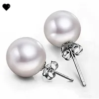 Jewelry 6mm 8mm 10mm Pearl Earring Stud 925 Sterling silver Earrings for Wedding Party Beige color 61 N2