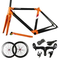 Orange Black Black Gloosy Bike in carbonio C64 Telaio in fibra di carbonio Bike Bike Cornici Bicicletta Frameset Wheelset 50mm con novatec A271 Hubs