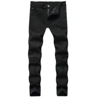 Мужские джинсы черные худые мужчины уничтожены прямые стройные подходят байкерские брюки разорванные джинсовые промытые брюки Hiphop Ins 8805