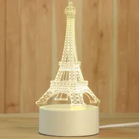 Creative 3D Night Lights Acrylic Desktop Nightlight Boys and Girls Holiday Gift Decorative Lamps Bedroom Bedside Table Lamp Eiffel Tower