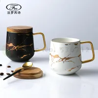 Mokken Nordic Marmeren Koffie Vergulde Handvat Kop Hout Schotel Deksel Thee Ontbijt Melk Mok Bier Glas Unieke Geschenken Home Decor