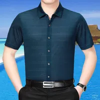 Мужские повседневные рубашки 200% летние шелковые 2021 мужчин мужской одежда с коротким рукавом рубашка высококачественная мужская регулярная подгонка Camisa B02-26620 KJ2265