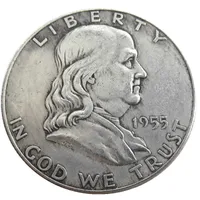 US 1955 PD Franklin Meio Dólar Artesanato Prata Banhado Copiar Coin Brass Ornaments Casa Decoração Acessórios