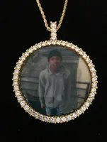 Iced out aangepaste foto hanger ronde klassieke zirkoon solide diameter 68.5mm groot formaat hiphop persoonlijkheid foto geheugen bling sieraden