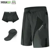 Fiets shorts Wosawe heren buitensporten losse 3D-gel gevulde ondergoed fiets fiets lichtgewicht bergafwaarts mtb