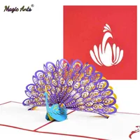 Peacock 3D Pop-Up Cards Birthday with Envelope Animal Greeting Card Postcards Handmade Y0224