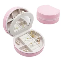 Caixa de jóias Organizador PU couro jóias caso com espelho para anéis brincos colar presentes de aniversário caixas meninas mulheres