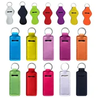 Neoprene Chapstick Holder Keychain Party Favor Solid Color Sublimation Lip Balm Holders Tracker Lipstick Pouch Metal Keyring