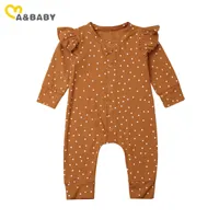 0-18M Autumn Spring born Infant Baby Girls Ruffles Romper Long Sleeve Jumpsuit Dot Print Girl Clothes 210515