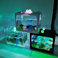 Ökologie Mini-Fischtank Aquarien Originalität LED Bürowohnheim Desktop Fishbowl Dekoration Home Transparent 8 3LB Q2