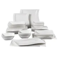 MALACASA FLORA serisi 26 parçalı Seramik Beyaz Porselen Yemek Sofra Set 6 * Tatlı Çorba Yemek Tabağı ve 2 * Dikdörtgen Plakalar Set Servis 6 Kişilik