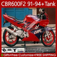 Bodys + Tank för Honda CBR600 CBR 600 F2 FS CC 600F2 91-94 karosseri rödblå 63no.61 600fs 600cc CBR600F2 91 92 93 94 CBR600-F2 CBR600FS 1991 1992 1993 1994 Fairing Kit