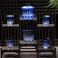 Tea Set Creative Personality Blue Wave Diamond Crystal Glass Cup High-end Gift Box Cups & Saucers