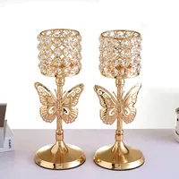 Golden Crystal Candle Holder Creative Metal Vertical Candlestick Wedding Christmas Holiday Candelabrum Home Decoration Ornaments 13*13*30CM