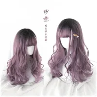 Harajuku Womens Gothic Sweet Lolita Long Courly Synthetische Haare Gefärbte Cosplay Perücke + Perücke Kappe