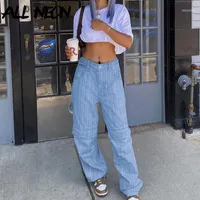 ALLNeon Y2K Fashion Chic Wide Leg High Waist Jeans Vintage E-girl 90s Streetwear Loosed With Big Pockets Straight Pants Hip Hop1