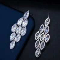Moda Charm Tasarımcısı Küpe AAA Kübik Zirkonya Düğün Takı Lüks Rhombus 18 K Altın Küpe Kadınlar Için Bakır Beyaz Elmas Gümüş Küpe Parti Hediye