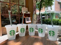 Starbucks Denizkızı tanrıça 16 oz 24 oz Tumblers Kupalar Plastik Dudak ve Saman Ile Suyu İçme Suyu Sihirli Kahve Kosteti Şeffaf Bardaklar 50 adet DHL