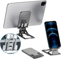 휴대 전화 및 태블릿 스탠드 조절 가능, 접이식, 포켓 사이즈 휴대 전화 홀더 안정된 배치에 대 한 안티 슬립 디자인으로 튼튼한 알루미늄으로 만들어졌습니다. 이상적인 (회색)