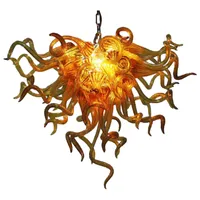 Diseño único Mano soplado vidrio LED Lámpara colgante ámbar de color oro antiguo lámpara de araña Iluminación Turquía Luz Custom 70 por 60 cm