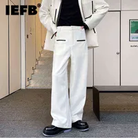 Iefb-pantalones largos de tweed para hombre pantaln holgado recto pierna ancha empalmado diseo elegante otoo e invierno 2022 0124