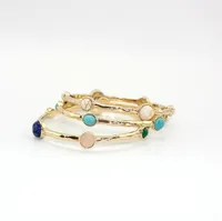 Moda liga pesada redonda branco mármore insert frisado pedra charme pulseiras pulseiras para mulheres pulseira de exposição de jóias