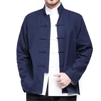 Erkek Ceketler 2021 Sonbahar Çin Tarzı Pamuk Keten Ceket Gevşek Kimono Hırka Erkekler Katı Renk Giyim Ceket Coats M-5XL