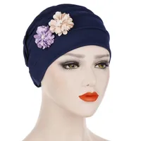 Atkılar Iki Çiçekler Başörtüsü Şapka Katı Pamuk İç Hijabs Müslüman Hejab Bayan Türban Bonnet Femme Musulman için Hejab Underscarf Kap