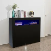 US Stock Home Furniture Living Room Sideboard Storage Cabinet Black High Gloss with LED Light, Modern Kitchen Unit Cupboard Buffet Wooden Display with 2 a48