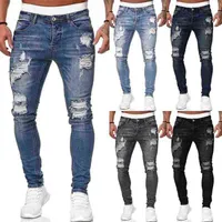 Men's Jeans Mens Fashion Hole Ripped Trousers Casual Men Skinny Jean High Quality Washed Vintage Pencil Pants 5 Colora Size S-3XL XIL7