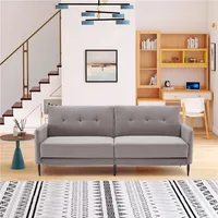 Woonkamermeubilair Offur. Linnen gestoffeerde moderne converteerbare futon slaapbank voor compacte woonruimte, appartement, slaapzaal A32