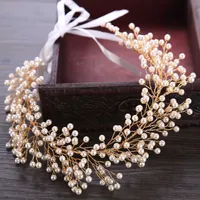 Forneven Gold / Silver Color Perle Perle Fabband Headpiece Bambini Tiara Bride Coroa Noiva Accessori per gioielli per capelli da sposa 210616