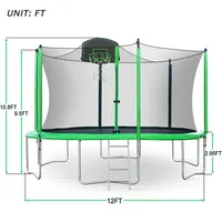 12Feet Trampolines for Kids with Safety Enclosure Net, Basketball Hoop and Ladder, Easy Assembly Round Outdoor Recreational Trampoline USA a46