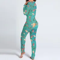 4 # Oneise Frauen Pyjama Set Button-Down-Front-Funktionen Tastled-Klappe Erwachsene Jumpsuit Open Bupajamas Onesies Lange Nighties Damen Overallsuits