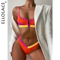 Ellolace Contrast Color Bikini 2021 Deep-V Женские Купальники Лето Отдельный купальник Феминино Купальный костюм для женщин