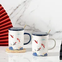 Mokken Chinese stijl Jaarlijkse Fish Ceramic Cup Company Meeting Gifts National Fashion Mug with Cover Lepel Coffee Set