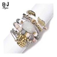 Pedra natural grânulos pulseira conjunto femme 2020 boho folha de ouro Quartz Druzy pulgles charme pulseiras para mulheres jóias bcset304