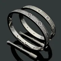 Bangle Titanium Staal Hoge Kwaliteit 3 ​​Rij Volledige Diamond Armband Mode Vrouwen Mannen Chirstmas Armbanden Afstand Sieraden Gift met Fluweelzak